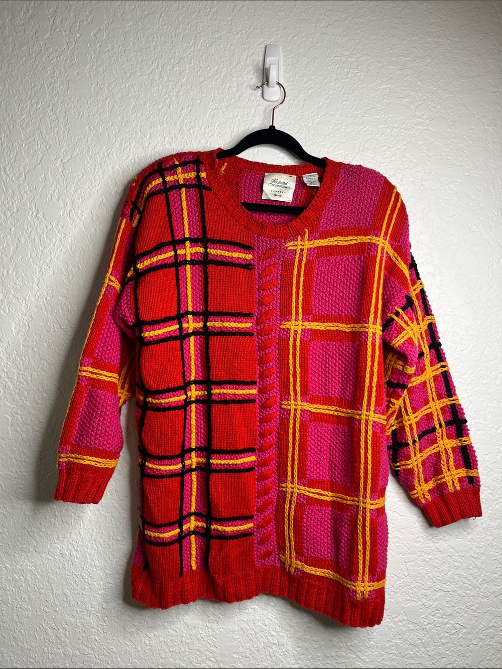 Vintage 80s Express Internationale Handknitted Oversize Colorblock Sweater Sz S